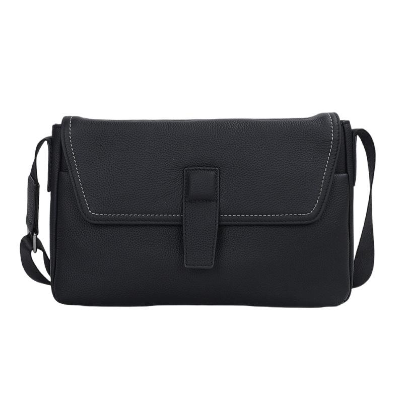 Men s Genuine Leather Shoulder Bag Large Capacity Top Grain Cowhide Casual Crossbody Messenger Bag чёрный