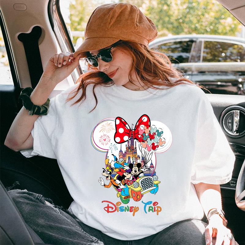 Miniso 2025 Disney Trip Mickey Minnie Mouse TShirts Y2k Fashion Female Streetwear Casual Tops Cotton Casual Loose Short Sleeve