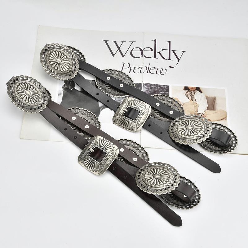 Bohemian Western Denim Women's Belt Retro Heavy Industry Carved Fashion Matching Pants Wide Waist Belt for Women