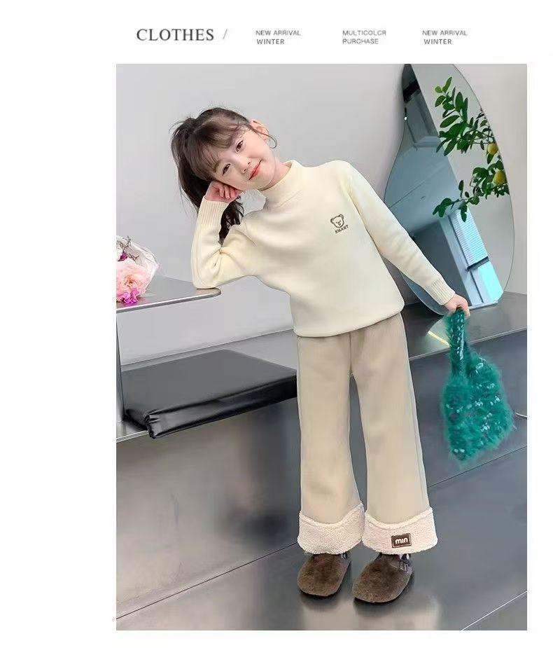 Girls' Warm Lambswool Wide-Leg Winter Pants