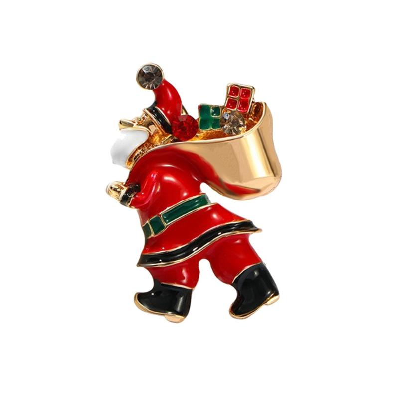 Christmas Enamel Santa Brooches For Women Unisex Rhinestone Pins Party Backpack Gifts Jewelry Accessories