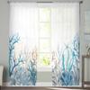 Summer Marine Coral Gradient Blue Tulle Window Curtains for Bedroom Luxury Home Decor Drapes In Living Room Chiffon Panels