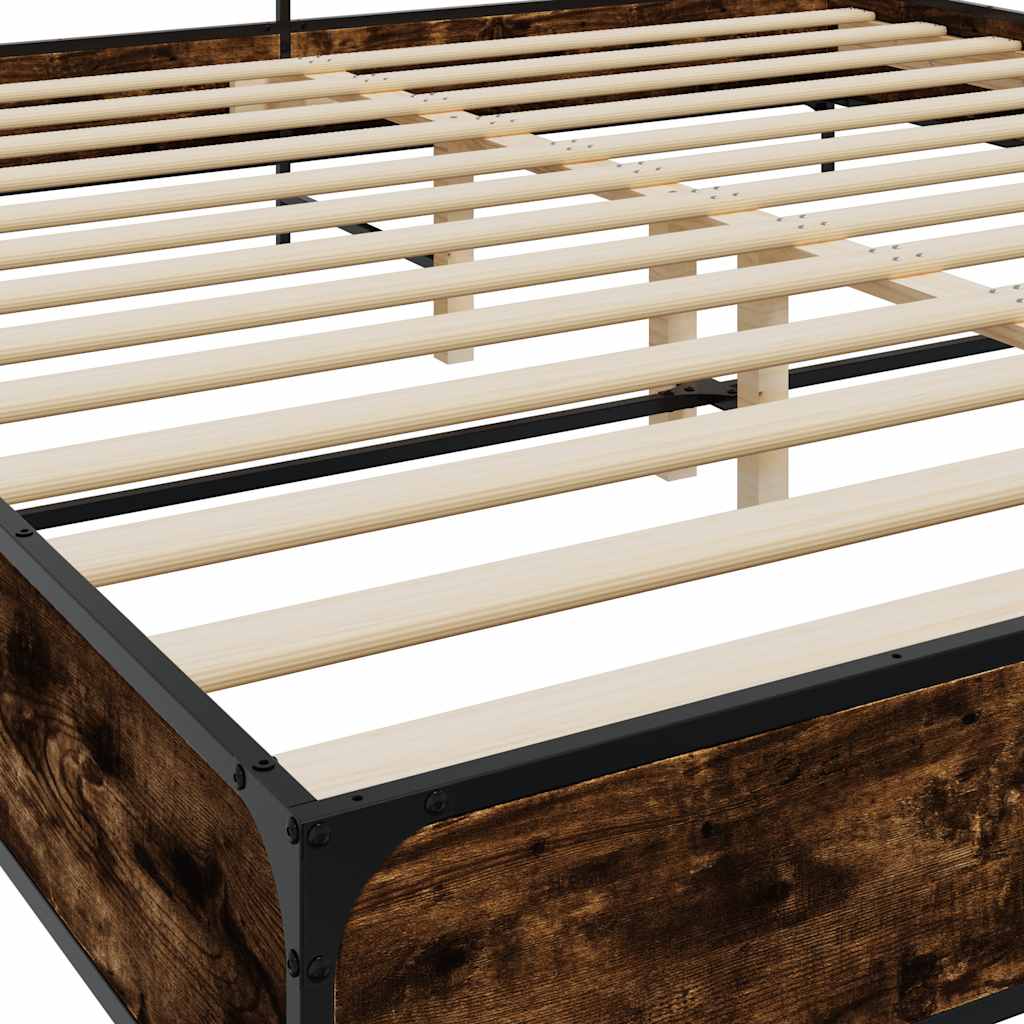 Bed Frame Smoked Oak 200x200 cm Wood Based Material and Metal