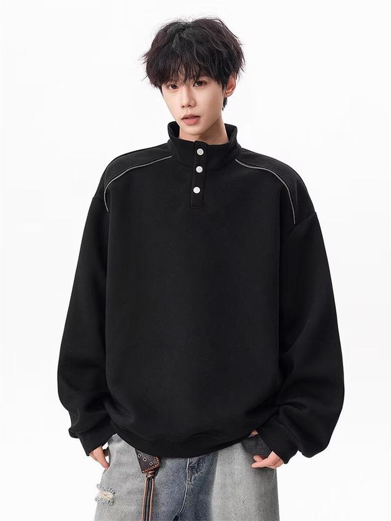 Men's Autumn Trendy Half-Zip Stand Collar Velvet Hoodie