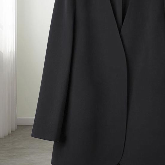 Women Suit Coat Collarless Long Sleeve Solid Color Casual Coat Loose Fit No Buttons Cardigan Style Outerwear Work Wear