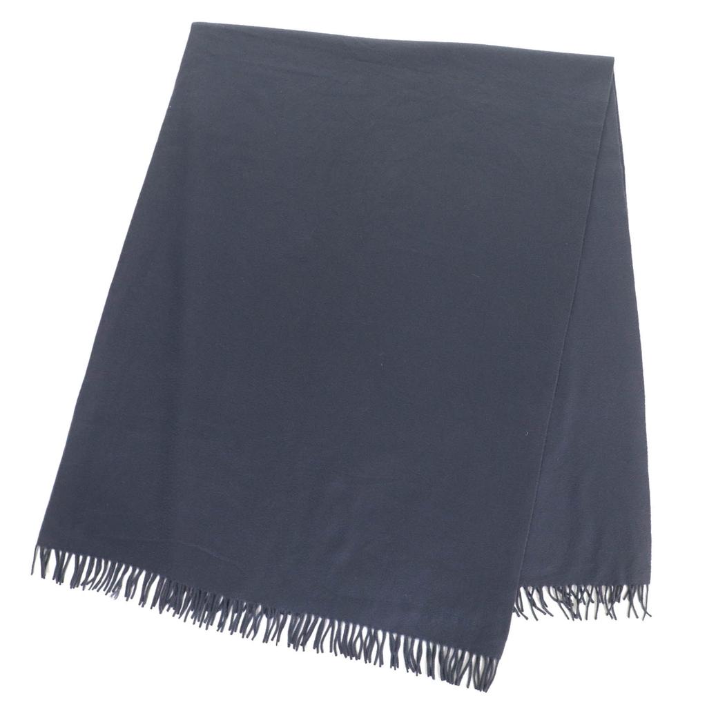 Very Good HERMES shawl Logo embroidered fringe extra large shawl stole Navy cashmere Women Used