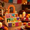 Day of the Dead Altar Offering Wooden Skull and Candle Ornament Day of the Dead Memorial Ornament