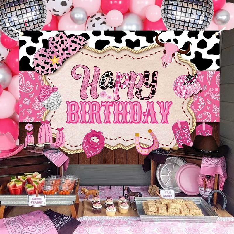 Rustic Cowgirl Birthday Party Backdrop Boho Country Happy Birthday Banner for Western Theme Birthday Decorations Baby Shower