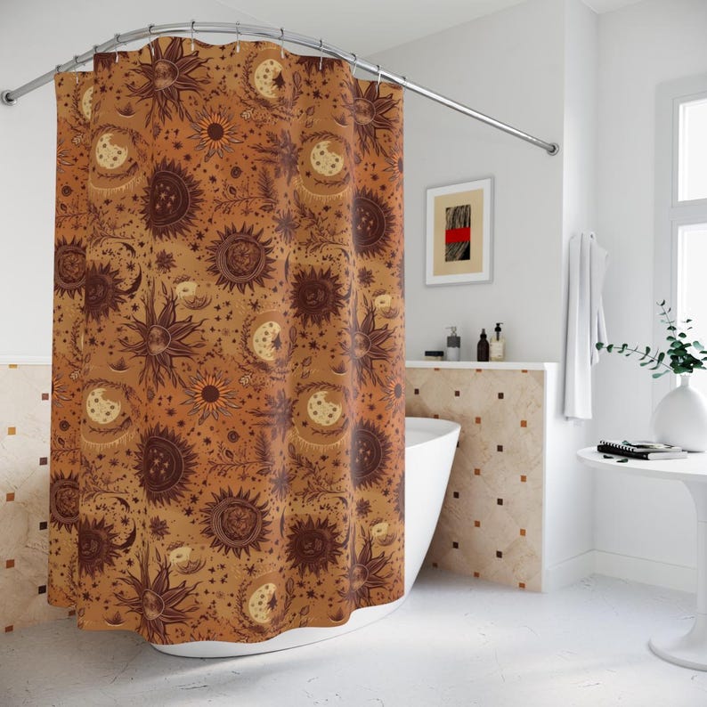 

Bohemian Sun & Moon Shower Curtain - Celestial Desert Theme, Constellation Stars Bathroom Decor W60H190(CM)-1 Pcs