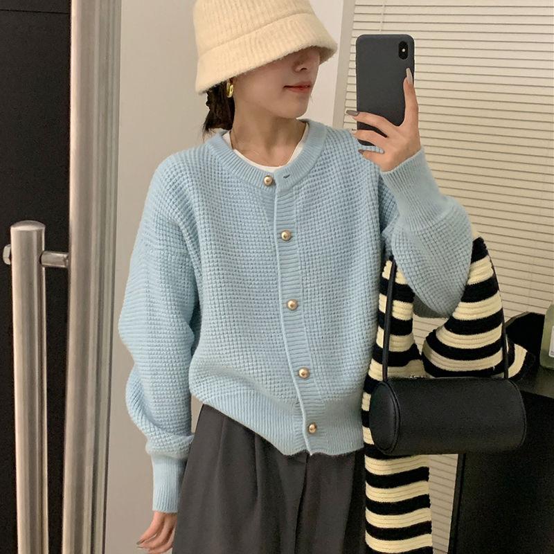 

Vintage Knitted Sweater Coat Spring Autumn Style Sweater Cardigan Single Row Button Outerwear Korean Style Outer Layer S