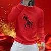 2026 Year of the Horse Zodiac Men's Red Hoodie - Cotton Print Long Sleeve T-Shirt Top