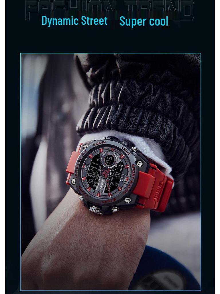 Sanda Trendy Waterproof Sports Watch - Minimalist Design with Dual Display for Students