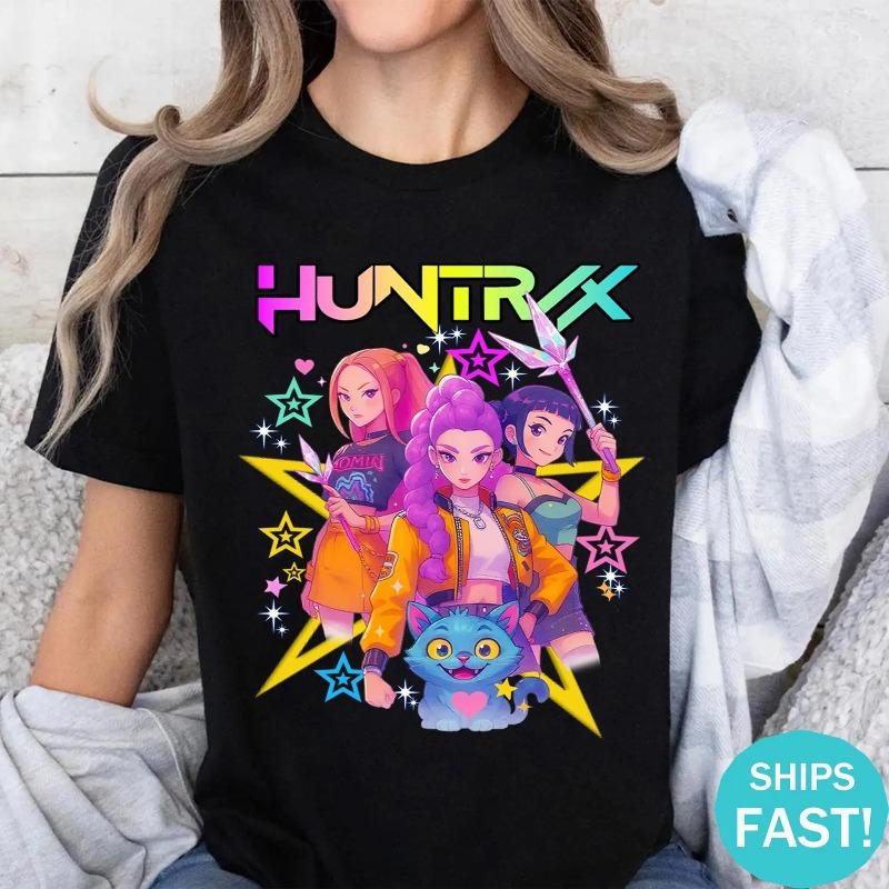 Huntrix Demon Hunters Comfort Colors T Shirt Family Birthday T Shirts Birthday Gift Kid DemonHunter Merch Kpop Youth Shirt S разноцветный