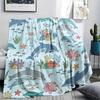 1PC Cute Marine Animals Print Flannel Blanket, High quality All Seasons, Home Decor, Warmth and Comfort, Perfect for Christmas Gifts