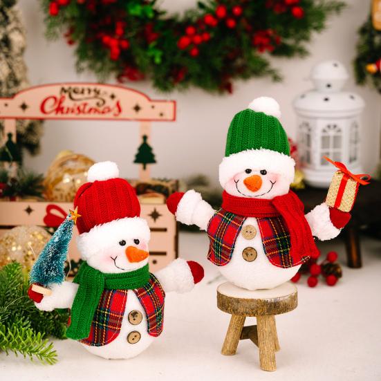 Christmas Plush Snowman Doll Tabletop Decoration Lighted Small Snowman Ornament for Winter Home Kitchen Mantel Window Sill Holiday Party Decoration