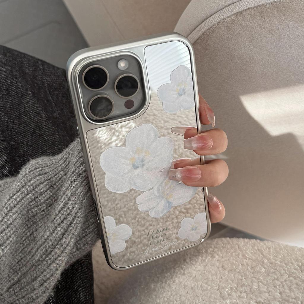 Mirror Blue Flower Case for iPhone 13 iPhone 15 iPhone 16 Pro Max