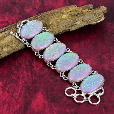 Ροζ Αυστραλιανό Triplet Opal βραχιόλι, κοσμήματα από ασήμι 925, κοσμήματα από πολύτιμους λίθους, δώρο για εκείνη βραχιόλι με αλυσίδα, χειροποίητα κοσμήματα σχεδιαστών