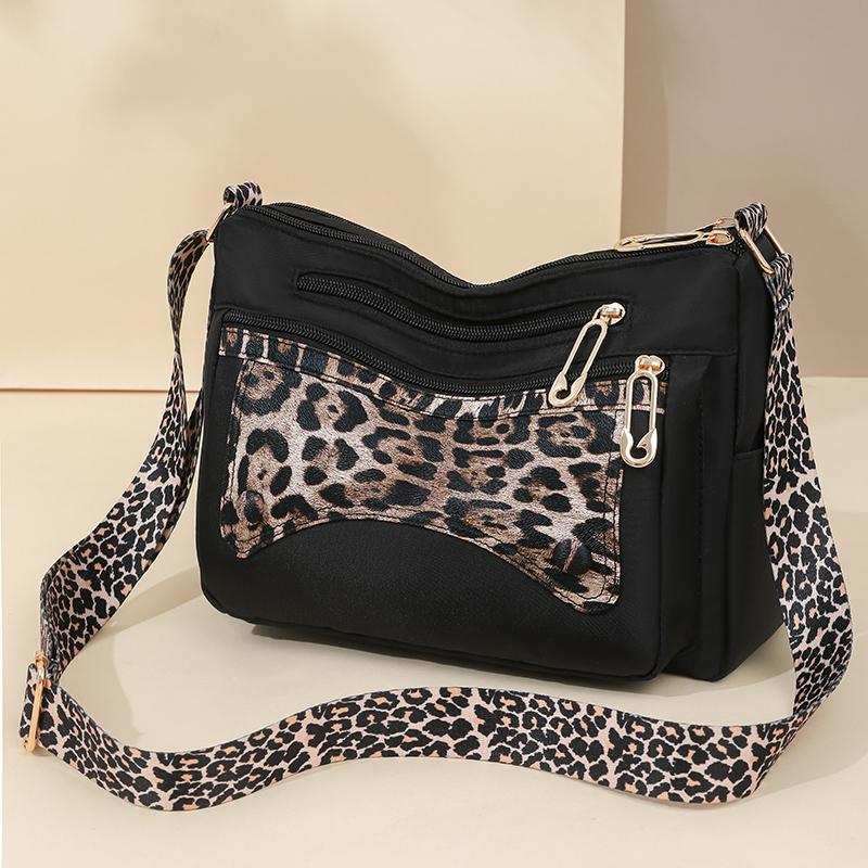 Large Capacity Women's Shoulder Bag Nylon Crossbody Bag Leopard Print Small Bag Mother Bag