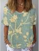 Summer V-neck 3D Floral Pattern Printed Top Fashionable Casual Short Sleeved Women's T-shirts