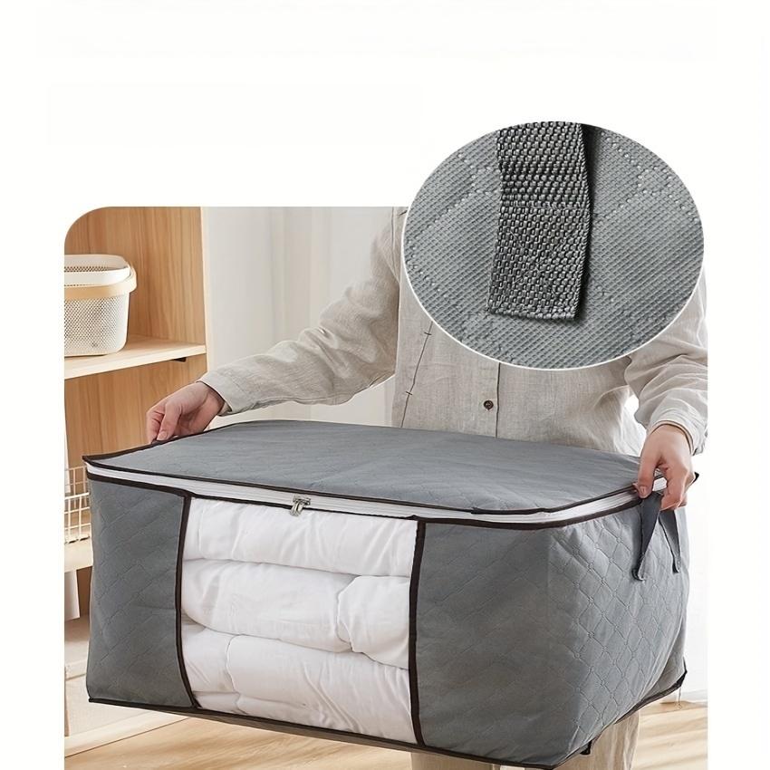 1pc Large-capacity storage bag, with pockets, clothing and quilt storage bags, foldable, reinforced handle, sturdy zipper