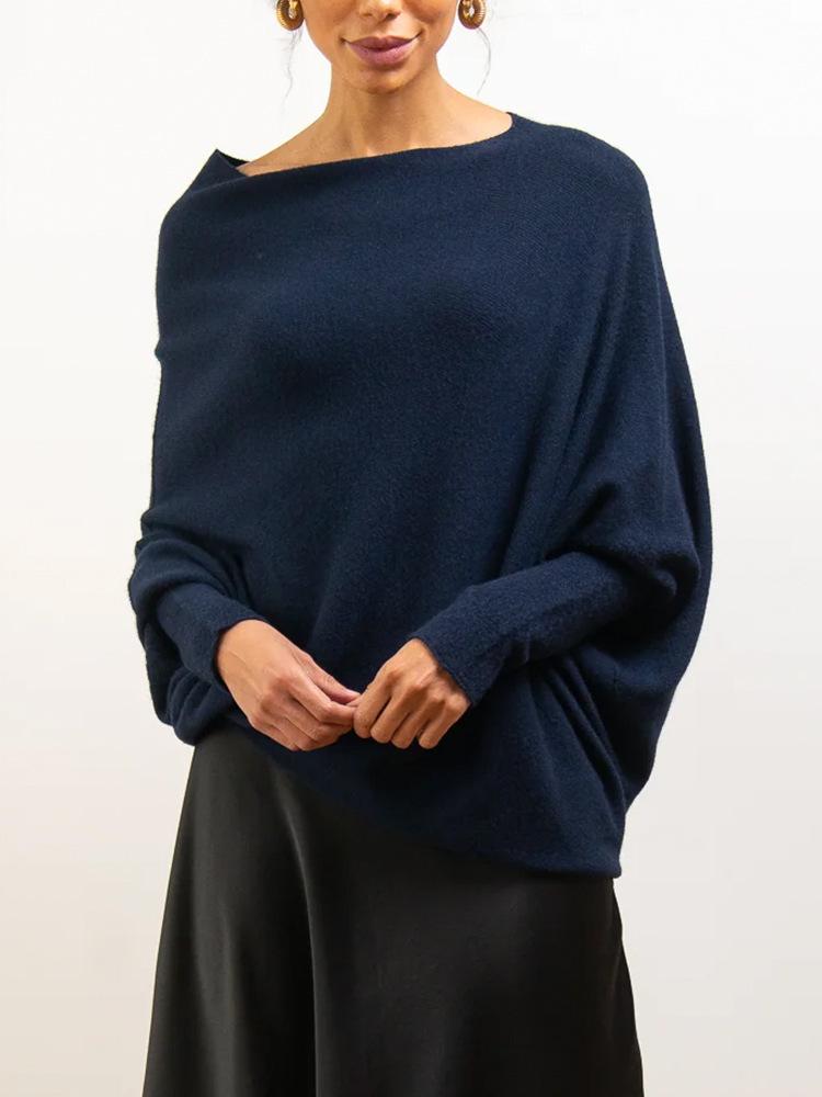 Solid Color Round Neck Ruched Pullover - European & American Style, Long Sleeve, Comfortable Knit
