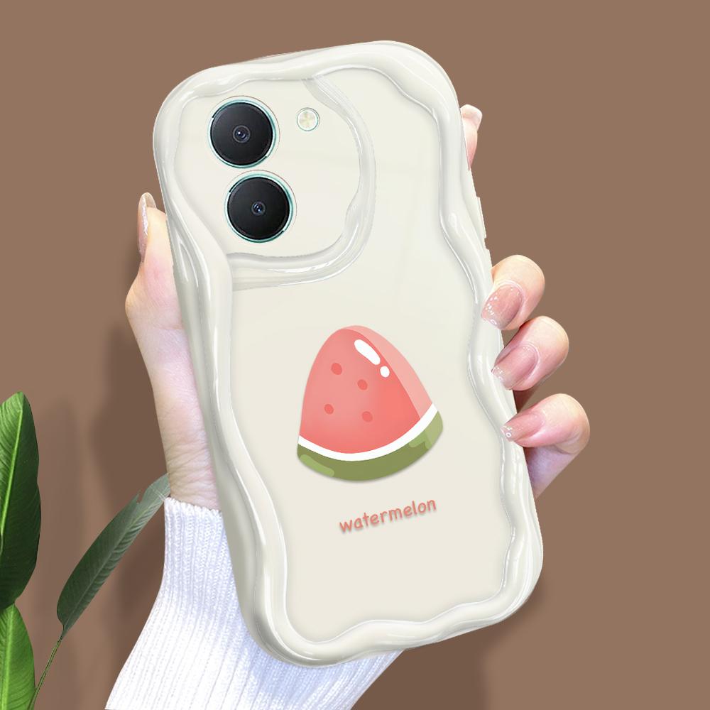 

Милый мультяшный узор, кремовая текстура, мягкий силиконовый чехол с волнистыми краями, чехол для телефона для Vivo Vivo Y75 белый