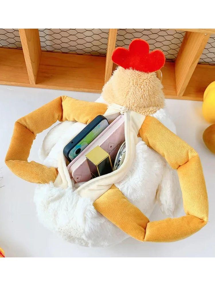 Fur Chicken Plush Bag Ugly Hen Shape Handbag Funny Kawaii Chicken Pendant Keychain Doll Satchel Purse for Women Birthday Gifts