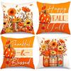 4pcs Fall Thanksgiving Throw Pillow Covers - Rustic Farmhouse Decor with Pumpkin, Floral and Mason Jar Patterns - Polyester, Zipper Closure - Perfect