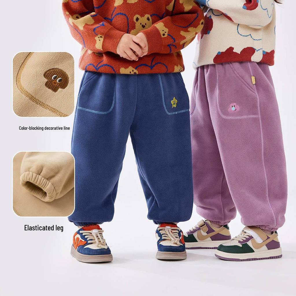 Children's Fleece One-Piece Winter Pants: Boys' Knitted Long Pants & Girls' Warm Casual Pants