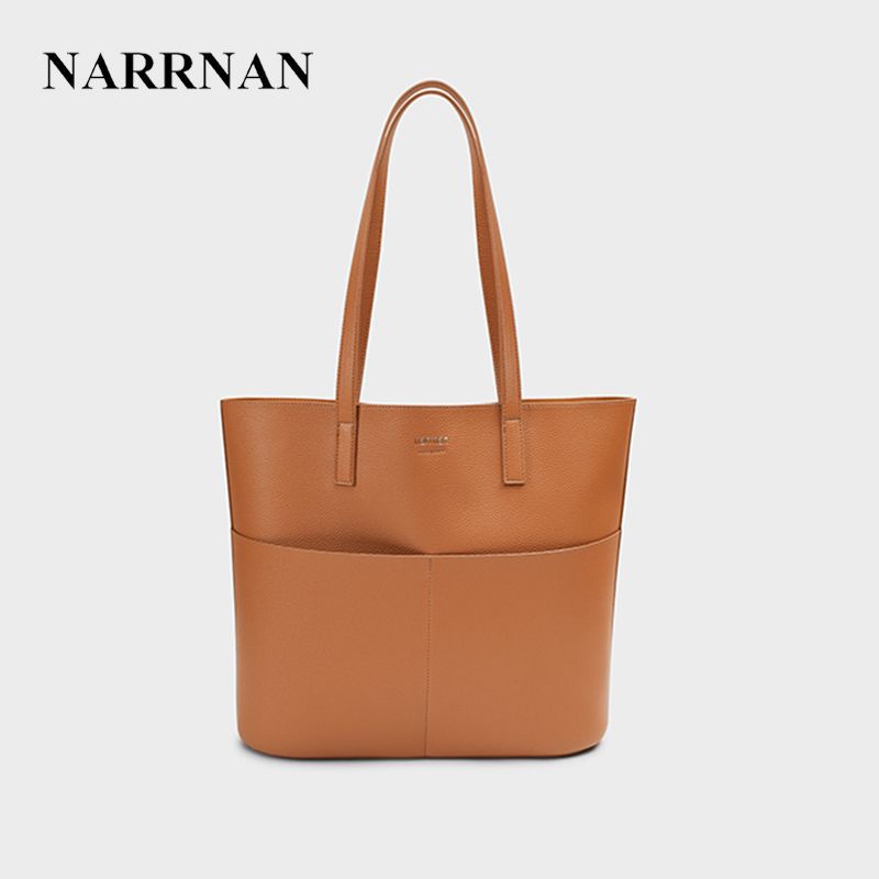 

Narrnan Portable Tote Bag [Plain Leather Version] Oak Version Large Capacity Tote Minimalist Modeling Artifact Tote bag [Golden Brown]]
