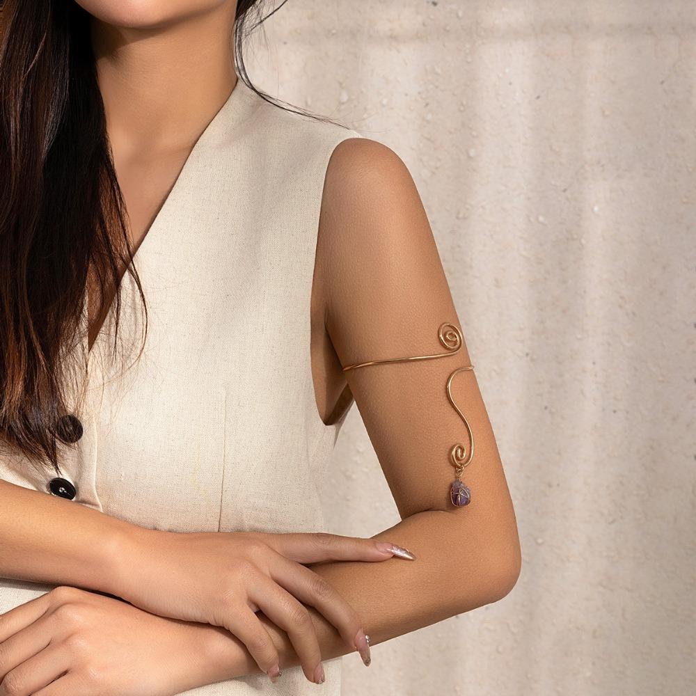 Bohemian Turquoise Arm Chain Iron Spiral Upper Arm Bracelet Stones Arm Cuff Bracelets  Girl