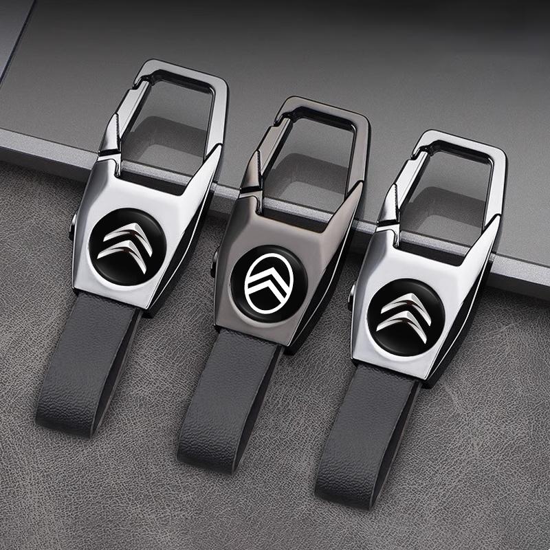 3D Metal Leather Auto Emblem Badge Keychain For Citroen Celysee C6 C3 C5 C1 C2 C4 Aircross Picasso Cactus Berlingo Saxo Grand
