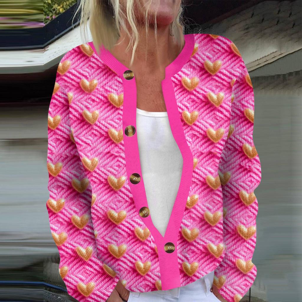 Women's Fashion Long Sleeve Valentine's Day Printed Jacket Cardigan Valentine's Day Sweater