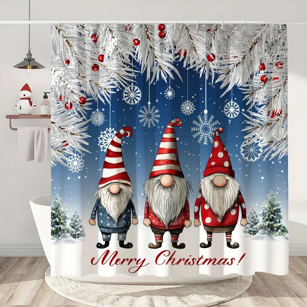 Christmas Shower Curtain Santa Claus Christmas Gifts Snowman Happy Holidays Polyester Shower Curtains Bathroom Deco with Hooks