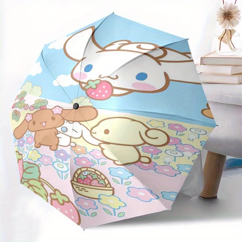 1pc Cinnamoroll & Friends Flower Picking Pattern Automatic Open/CloseUmbrella-CuteUmbrella with Cute Design, Portable 3-Fold Compact Umbrella for Men