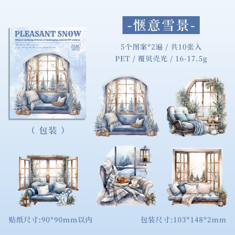 

10 pcs Vintage Window PET Stickers pack Creativity Adhesive Diy Hand Account Diary Album Scrapbooking material Craft Supplies