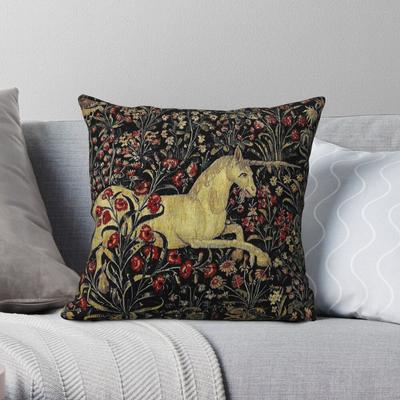 Medieval Unicorn Midnight Floral Pillowcase Polyester Linen Velvet Creative Zip Decorative Pillow Case Sofa Seater Cushion Cover