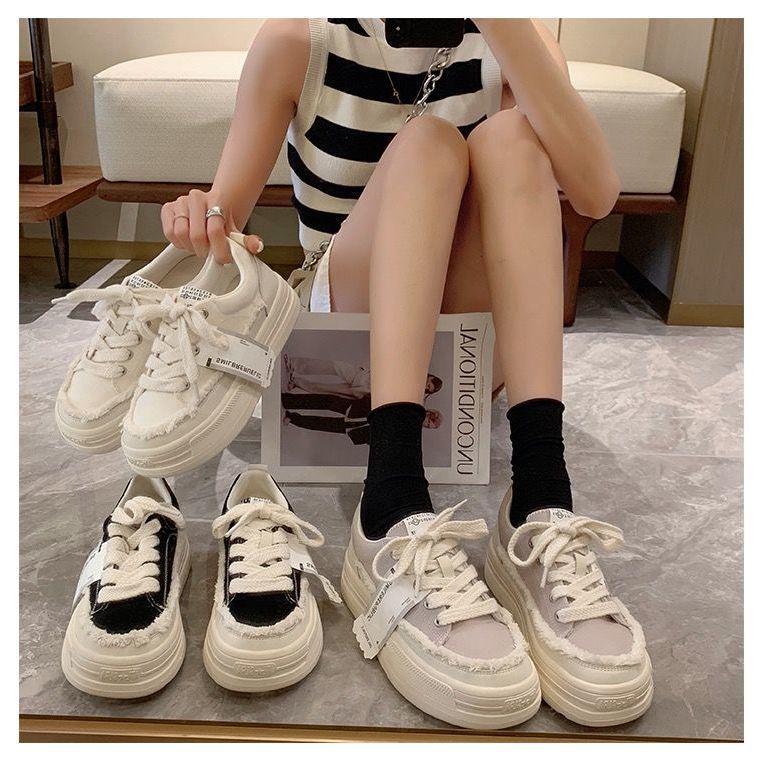 

Cream platform canvas shoes women s spring and summer new trendy niche design round head board shoes student white shoes 40 фіолетовий