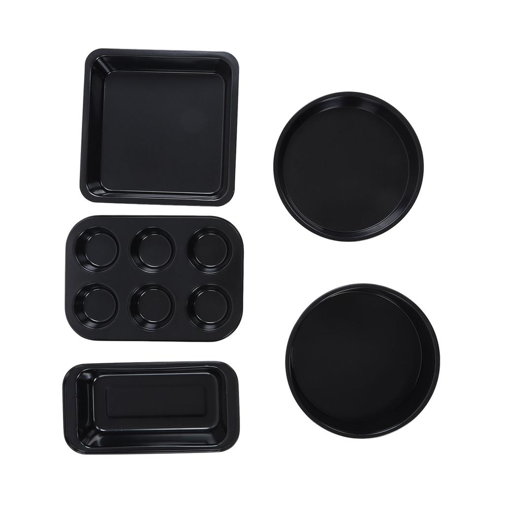 Bakeware Set Professional Carbon Steel Baking Pans Set with Cake Mold Baking Pans Pizza Tray for Home KitchenBlack