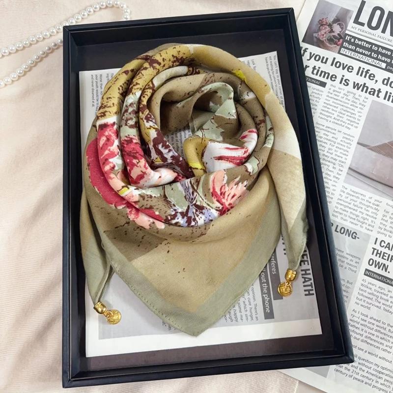 1PC Necklace French Style Magnetic Closure Gift Silk Scarf Luxury Painted Pattern Elegant Neck Scarf Versatile Multi-Color