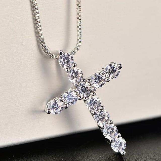 Klassisk retro skinnende Cubic Zirconia Cross for kvinner Mote Gull Sølvfarge Krystall Cross Choker Anheng Halskjede Festsmykker