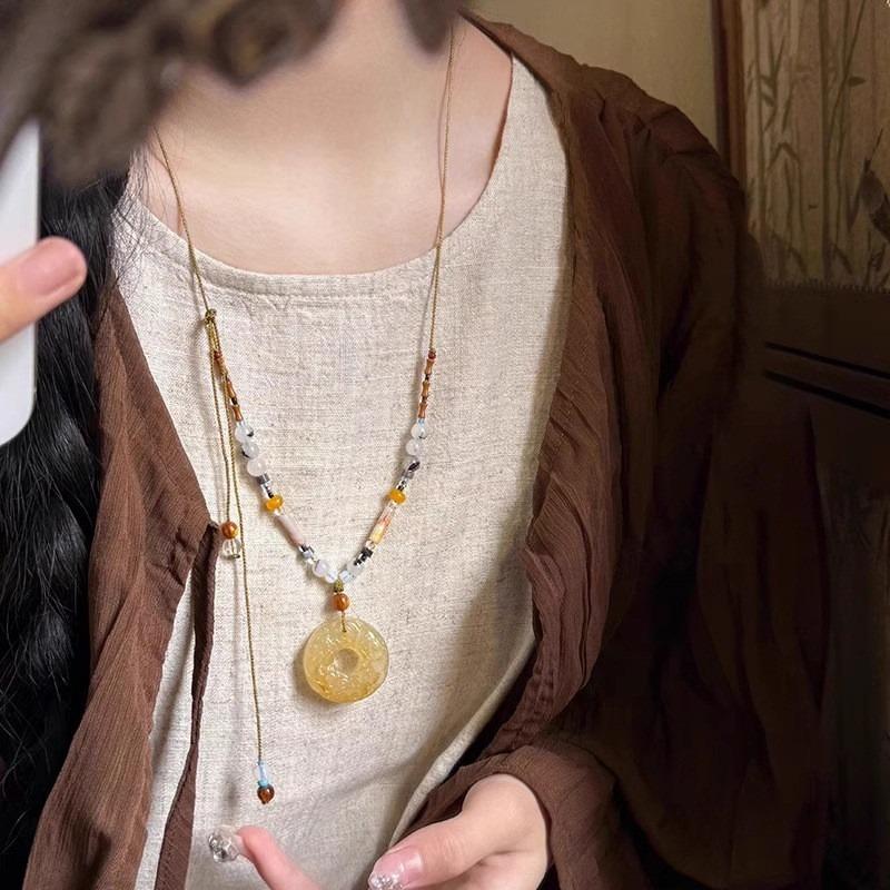 Bohemian ceramic color beaded starfish necklace women's retro ethnic style woven rope long sweater chain accessories