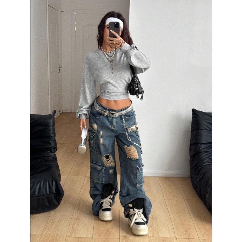 Sudadera con capucha corta para mujer Y2k, manga de farol, Streetwear, ajuste ceñido, top de manga larga
