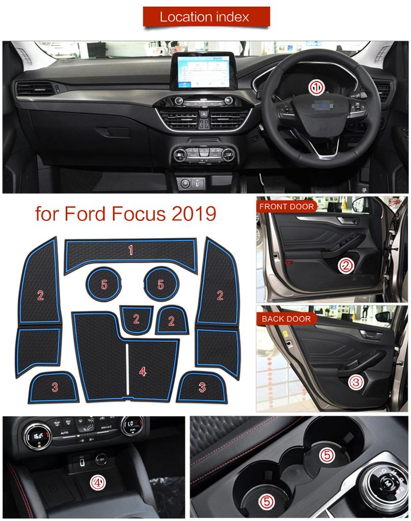 Smabee Gate Slot Cup Pad für Ford Focus 2019 Autoinnenausstattung Gummi-Antirutschmatten Antirutschmatte Autoaufkleber
