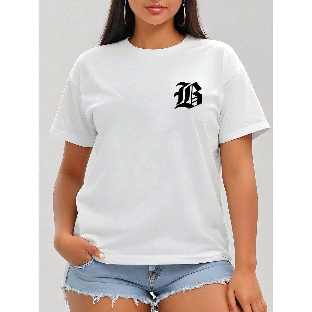 Women's Casual Short Sleeve T-Shirt, Comfortable, Round Neckline, Short Sleeve, Fashion Streetwear Digital Top For Women