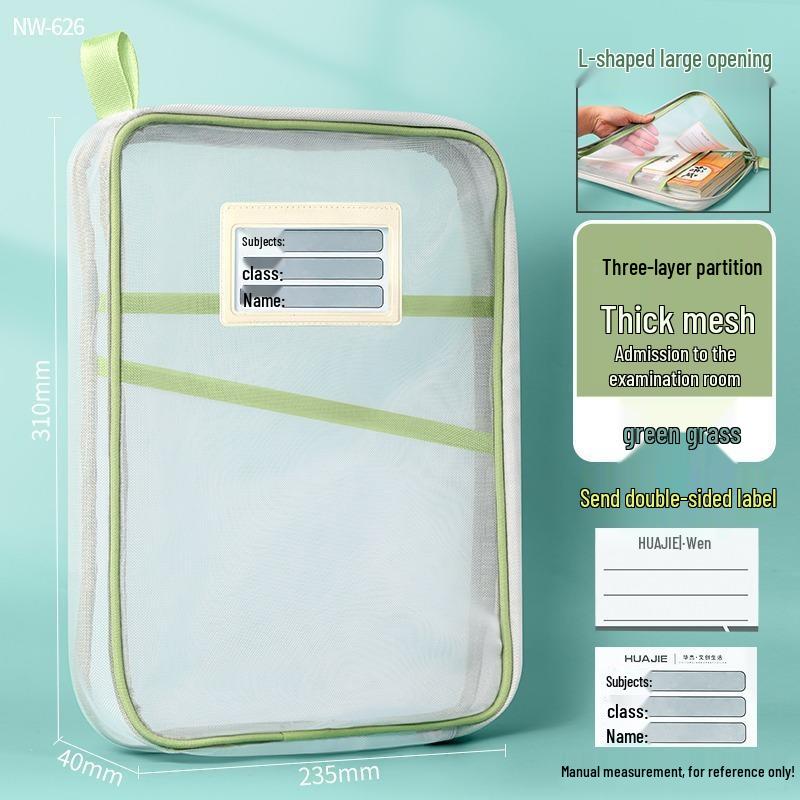 L-förmige Aktentasche aus transparentem Netz mit großer Öffnung und Reißverschluss - Speziell für Studentenprüfungen
