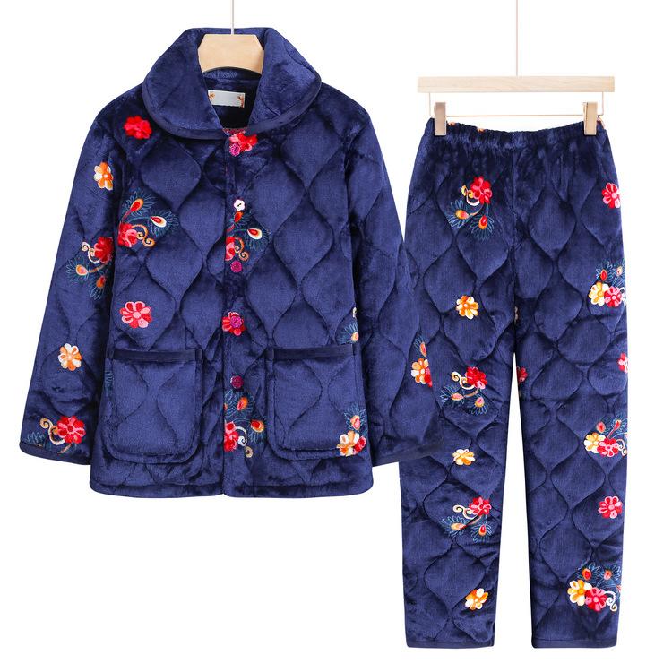 

Одежда для осени и зимы для матери среднего возраста, пижама, кардиган для пожилых, теплый костюм, женская одежда для пожилых женщин, утолщенная зимняя домашняя одежда с плюшем 3XL темно-синий