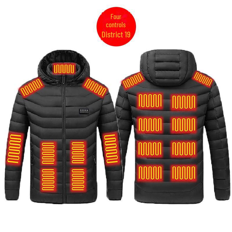 Men's Multi-Zone Hooded Electric Heated Cotton Coat with Long Sleeves