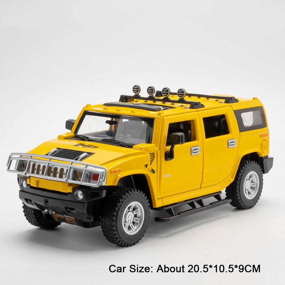 

Scale 1:24 H2 Car Model Toy Doors Opened Pull Back Simulation Off-road Vehicles Models Metal Die Cast Ornaments Gifts for Kids жовтий