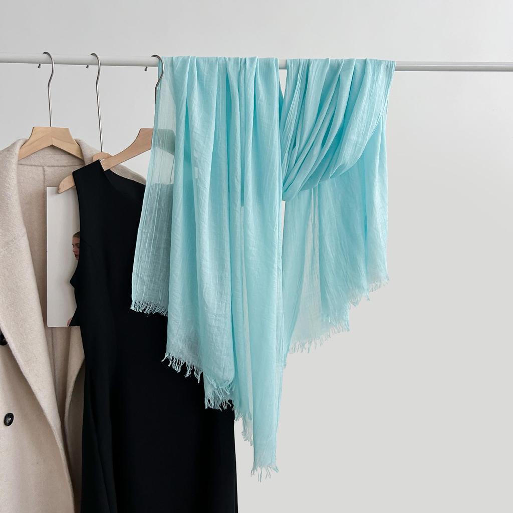Artistic Cotton and Linen Scarf - Solid Color, Japanese & Korean Style, Women's Shawl for Air-Conditioned Rooms, Outerwear, Sun Protection